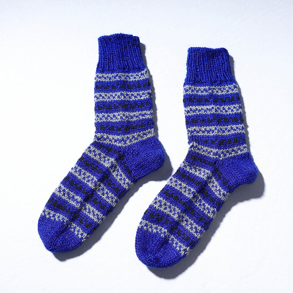 Blue Kumaun Hand Knitted Woolen Socks (Adult)
