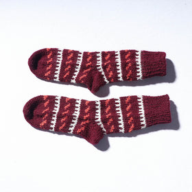  Maroon Kumaun Hand Knitted Woolen Socks - Kids