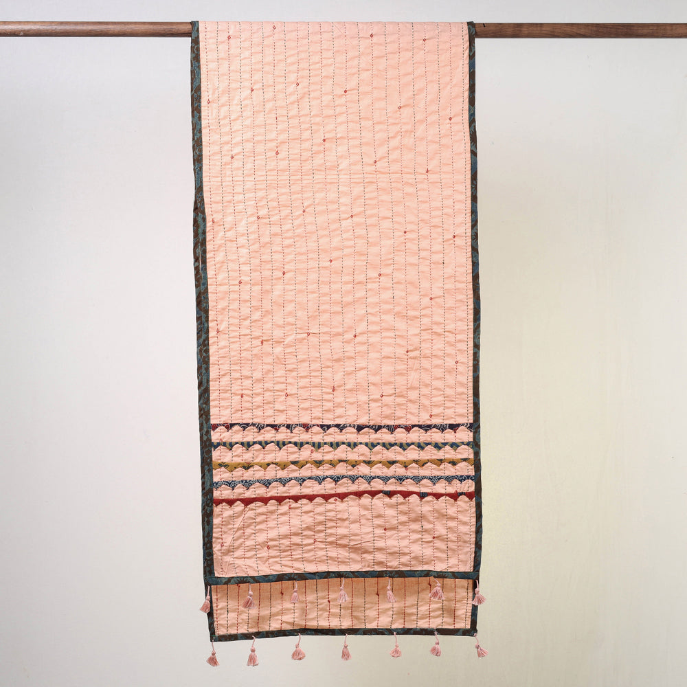 Peach - Kutch Tagai Work Ajrakh Border Cotton Stole with Tassels