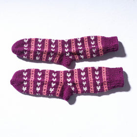  Purple Kumaun Hand Knitted Woolen Socks - Kids