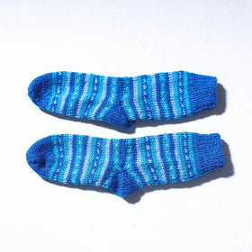  Blue Kumaun Hand Knitted Woolen Socks - Kids
