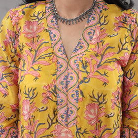  Sanganeri Block Printing Maheshwari Silk Kurta with Palazzo & Dupatta Set 