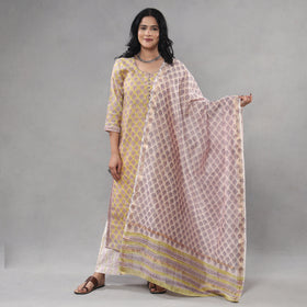 Yellow - sanganeri printing maheshwari silk kurta