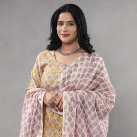 Yellow - sanganeri printing maheshwari silk kurta