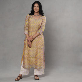 Yellow - sanganeri printing maheshwari silk kurta