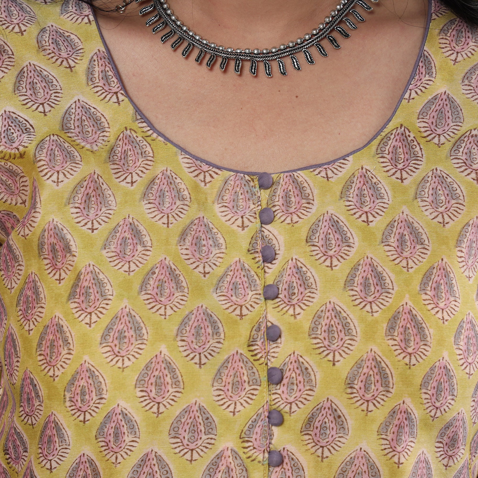 Yellow - sanganeri printing maheshwari silk kurta