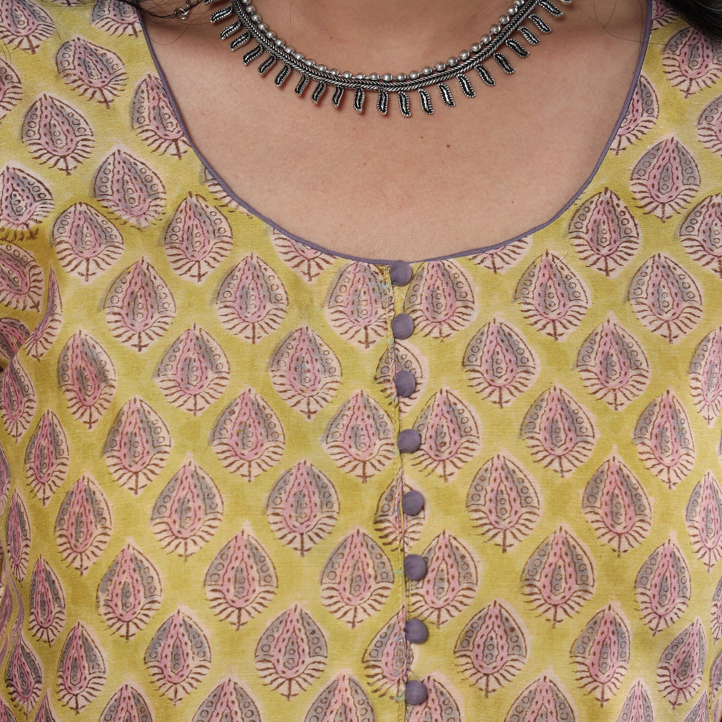Yellow - Sanganeri Block Printing Maheshwari Silk Kurta with Palazzo & Dupatta Set