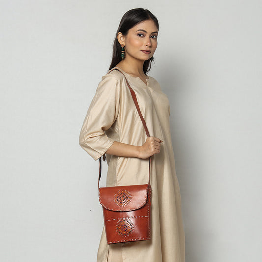 Brown - Handcrafted Kutch Leather Sling Bag