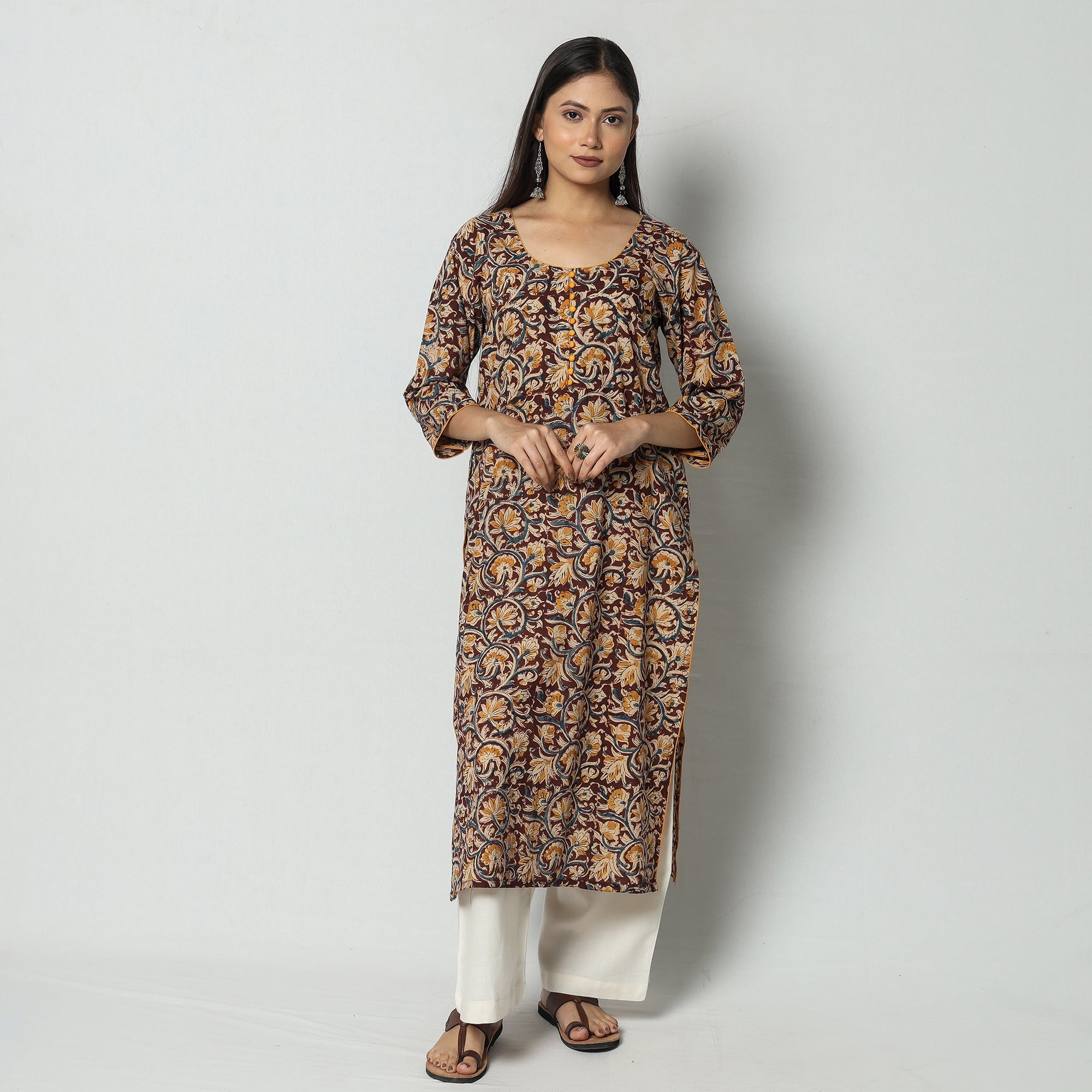 Buy Kalamkari Block Printed Cotton Long Kurta Online l iTokri.com
