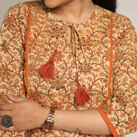 Beige - Pedana Kalamkari Block Printed Cotton Kurta with Palazzo Set