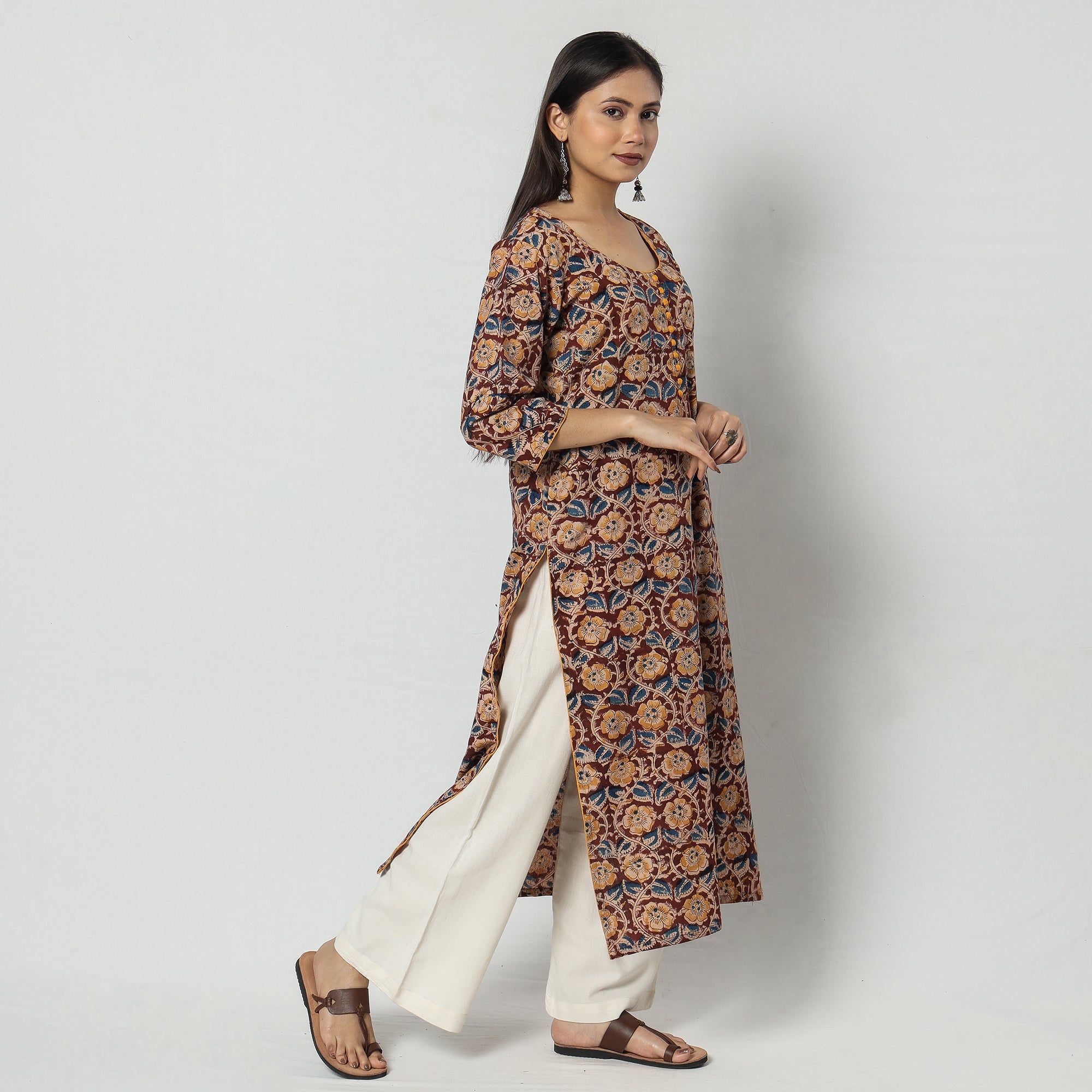 Buy Kalamkari Block Printing Cotton Long Kurta For Women