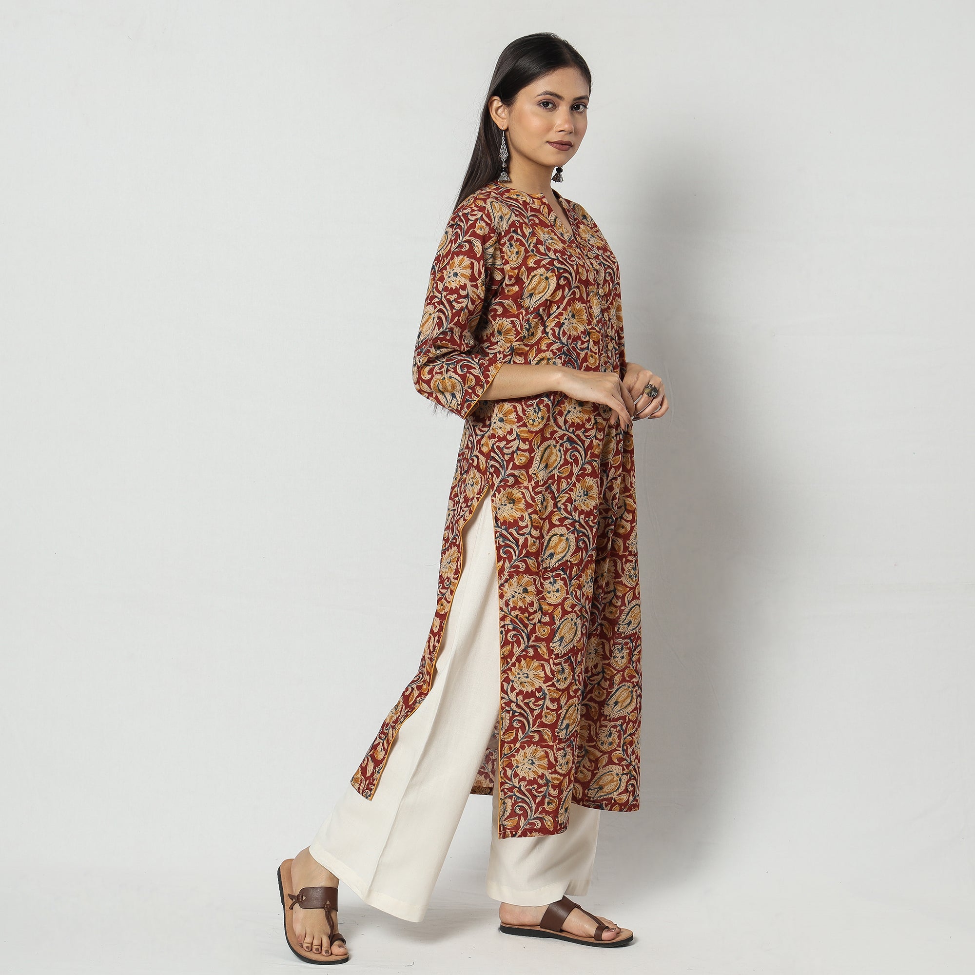 Buy Kalamkari Block Printed Cotton Long Kurta For Women