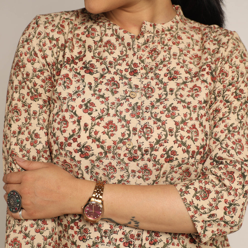 Pedana Kalamkari Block Printed Cotton Kurta with Palazzo Set