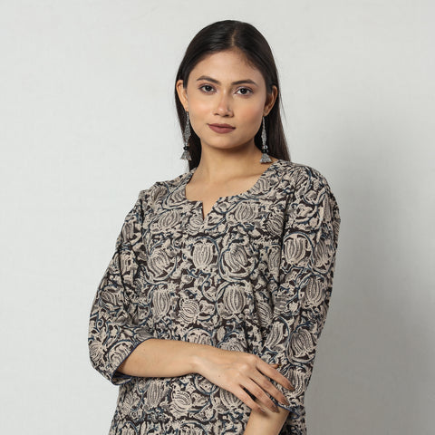 Kalamkari Block Print Cotton Long Straight Kurta For Women