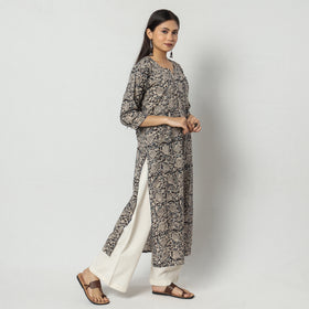 Kalamkari Block Print Cotton Long Straight Kurta For Women