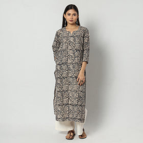 Kalamkari Block Print Cotton Long Straight Kurta For Women