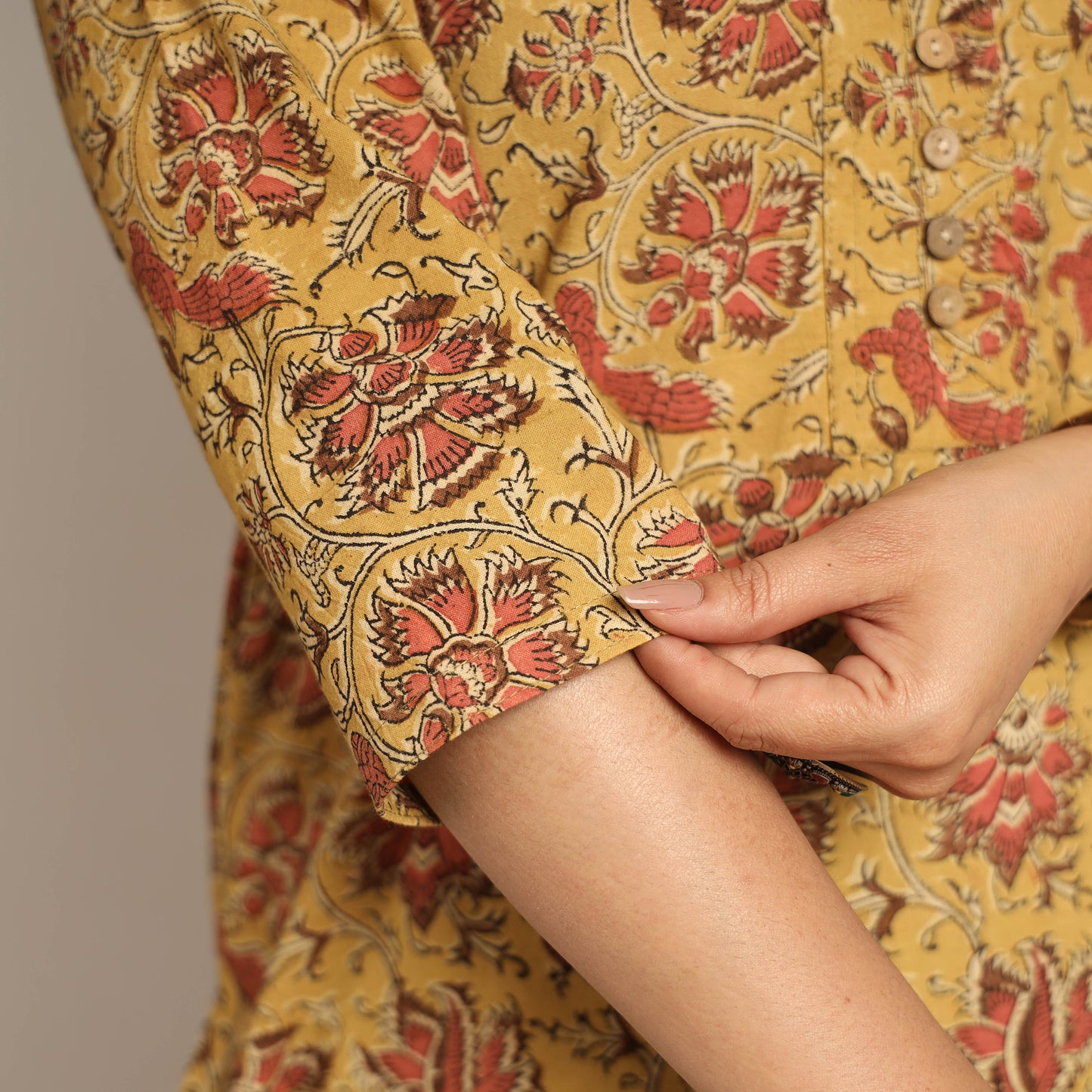 Yellow - Pedana Kalamkari Block Printed Cotton Kurta with Palazzo Set