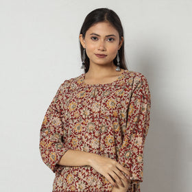 Block Print Mirror Work Cotton Kalamkari Kurta For Women