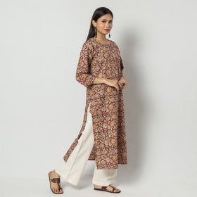 Block Print Mirror Work Cotton Kalamkari Kurta For Women