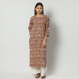 Block Print Mirror Work Cotton Kalamkari Kurta For Women
