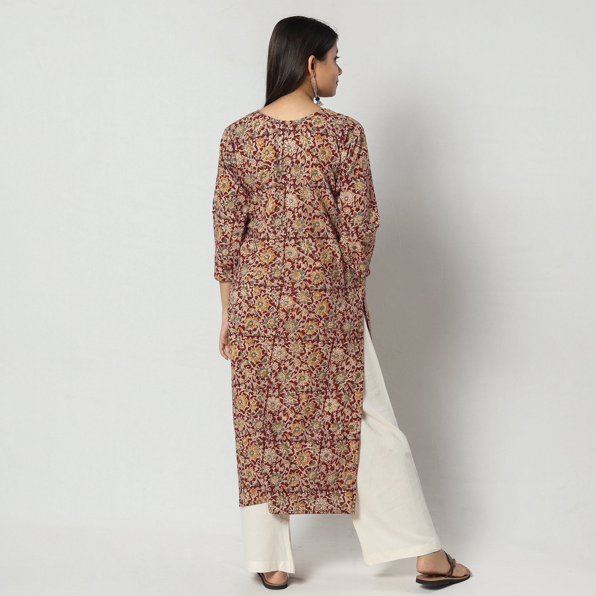 Block Print Mirror Work Cotton Kalamkari Kurta For Women