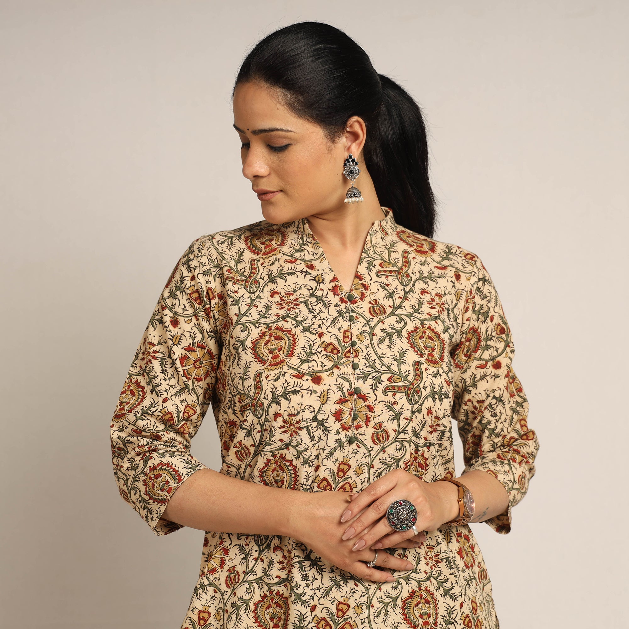  Pedana Kalamkari Block Printed Cotton Kurta with Palazzo Set 