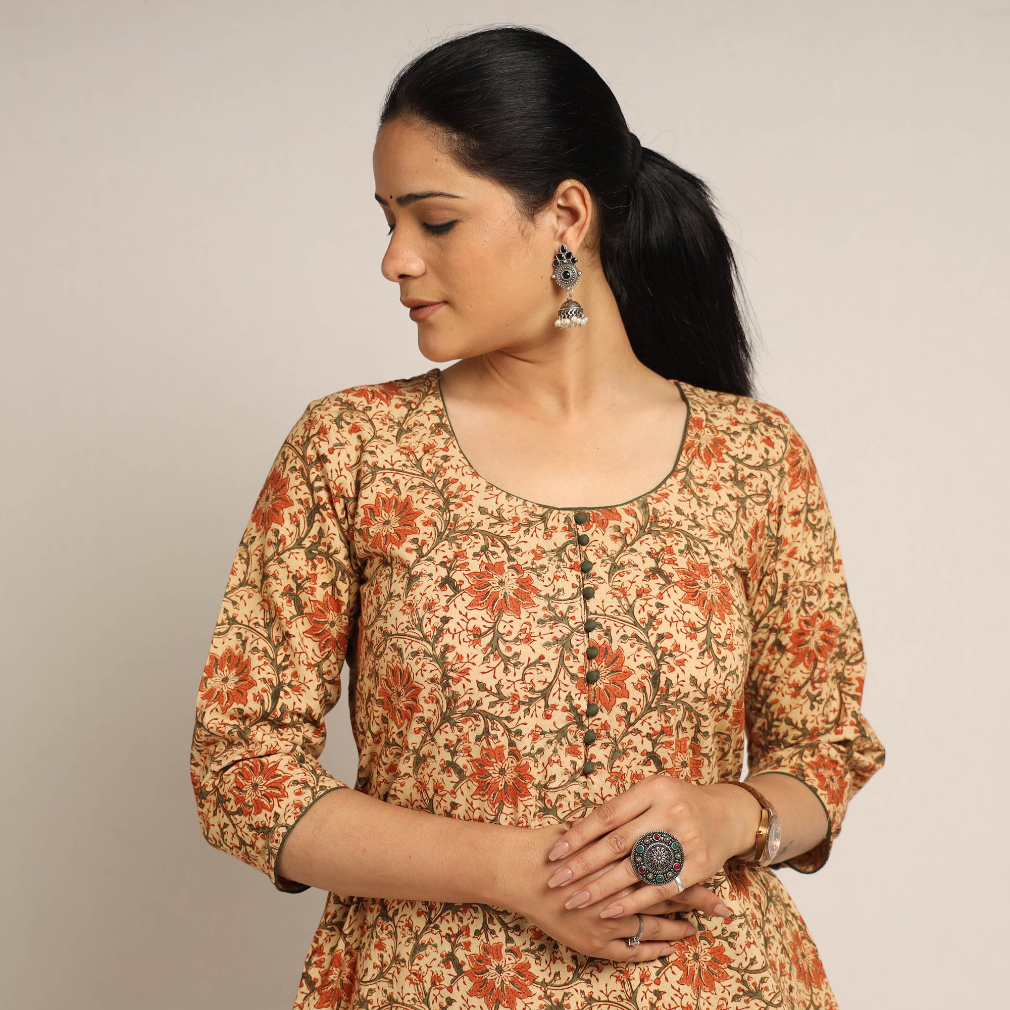  Pedana Kalamkari Block Printed Cotton Kurta with Palazzo Set Online at iTokri.com