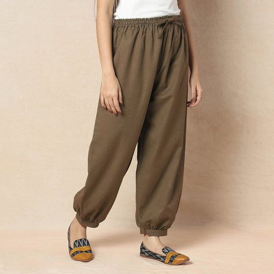 Brown Flex Cotton Plain Elasticated Pant