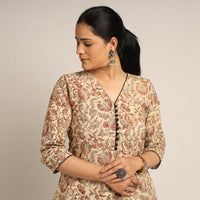 Beige - Pedana Kalamkari Block Printed Cotton Kurta with Palazzo Set