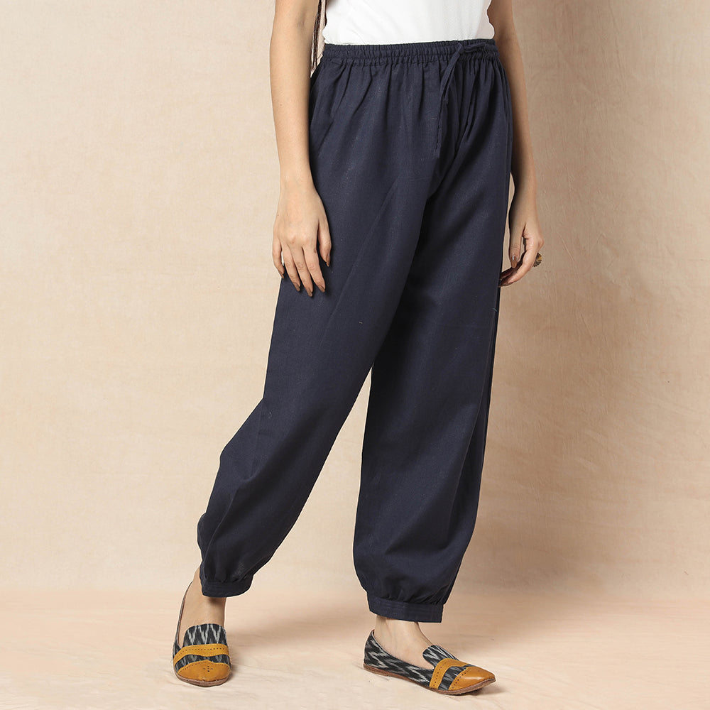 Navy Blue - Flex Cotton Plain Elasticated Pant