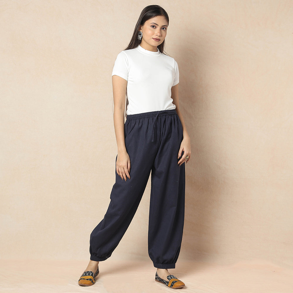 Navy Blue - Flex Cotton Plain Elasticated Pant