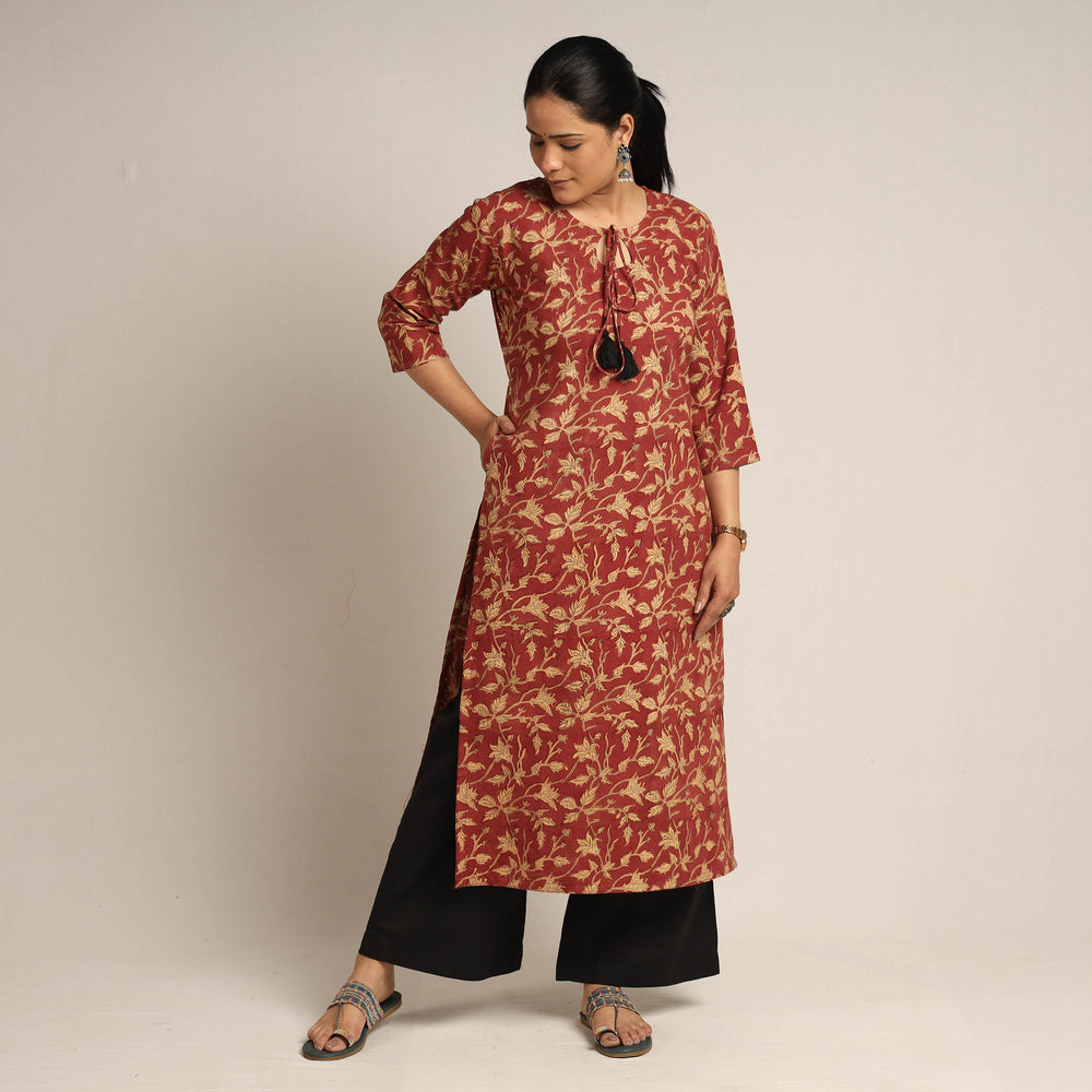 Pedana Kalamkari Block Printed Cotton Kurta with Palazz