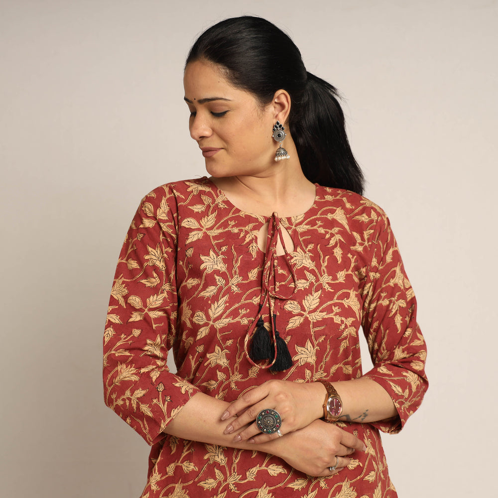 Pedana Kalamkari Block Printed Cotton Kurta with Palazz