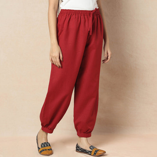 Dark Red - Flex Cotton Plain Elasticated Pant