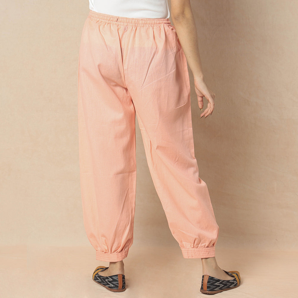 Peach  - Flex Cotton Plain Elasticated Pant