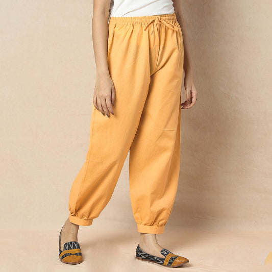 Yellow - Peach - Flex Cotton Plain Elasticated Pant