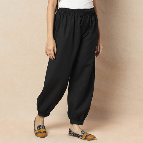 Black - Flex Cotton Plain Elasticated Pant