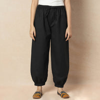 Black - Flex Cotton Plain Elasticated Pant