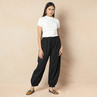 Black - Flex Cotton Plain Elasticated Pant