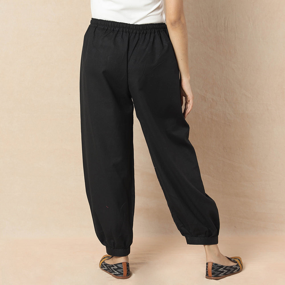 Black - Flex Cotton Plain Elasticated Pant