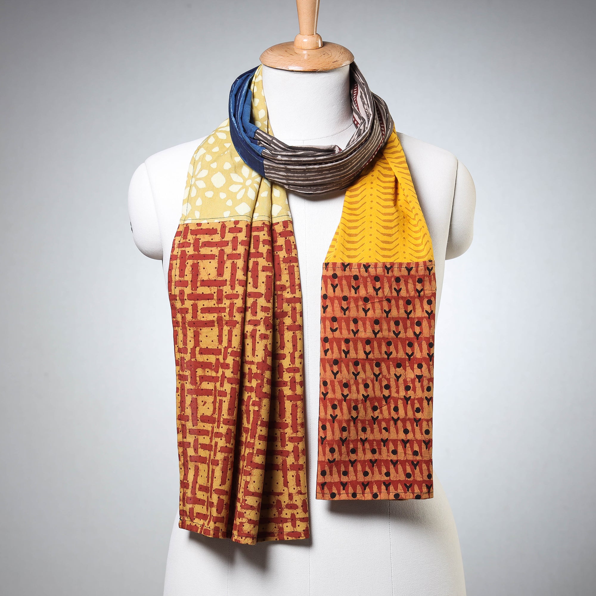 Akola Block Printed Patchwork Cotton Stole