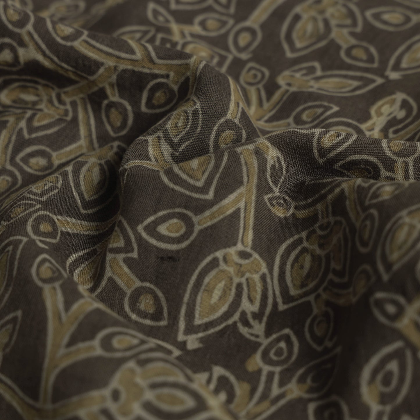 Brown - Mulberry Silk Cotton Akola Hand Block Printed Handloom Fabric