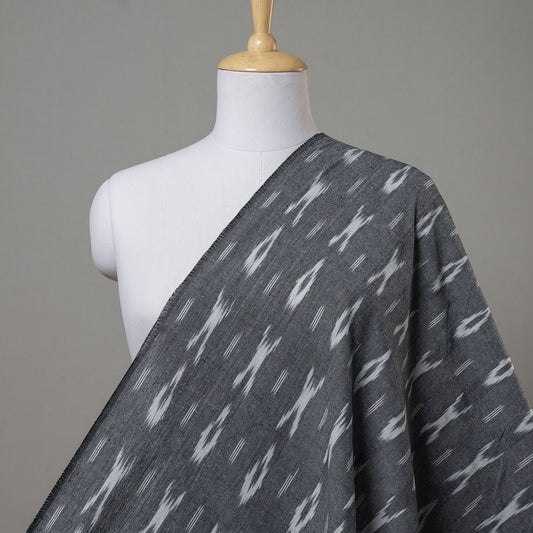 Cross White Butta On Grey Pochampally Ikat Weave Pure Cotton Fabric