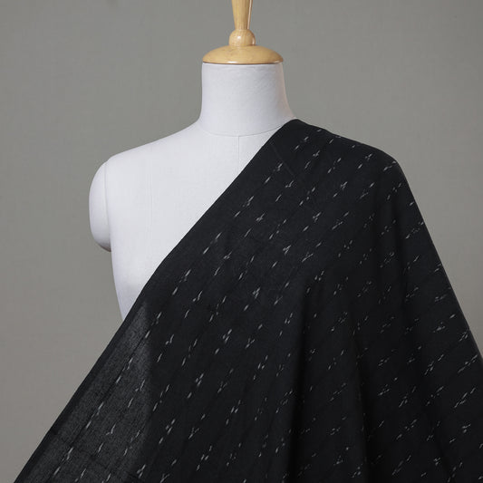 Jet Black Pochampally Ikat Weave Cotton Fabric