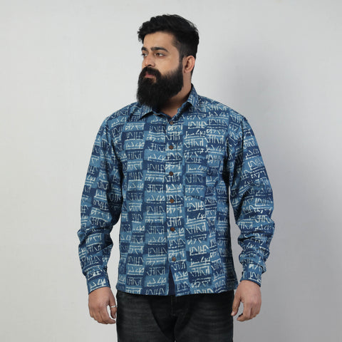 Blue - Bindaas Block Art Printed Cotton Men Full Sleeve Shirt