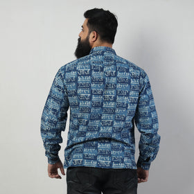 Blue - Bindaas Block Art Printed Cotton Men Full Sleeve Shirt