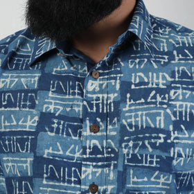 Blue - Bindaas Block Art Printed Cotton Men Full Sleeve Shirt