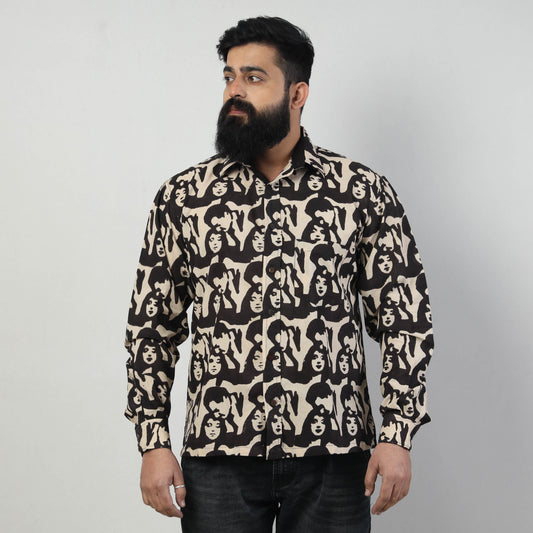 Beige - Bindaas Block Art Printed Cotton Men Full Sleeve Shirt