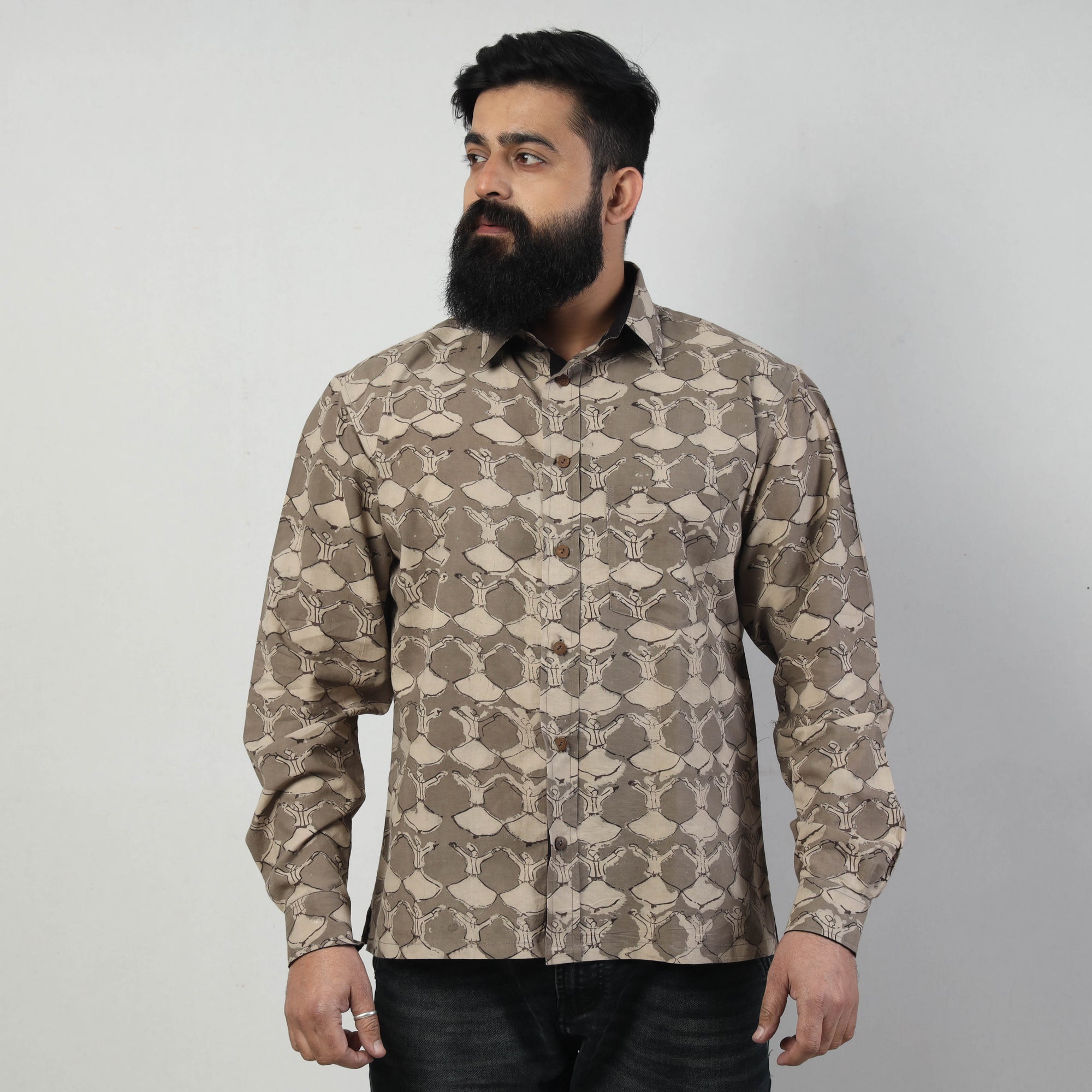 Bindaas Block Art Printed Cotton Men Full Sleeve Shirt