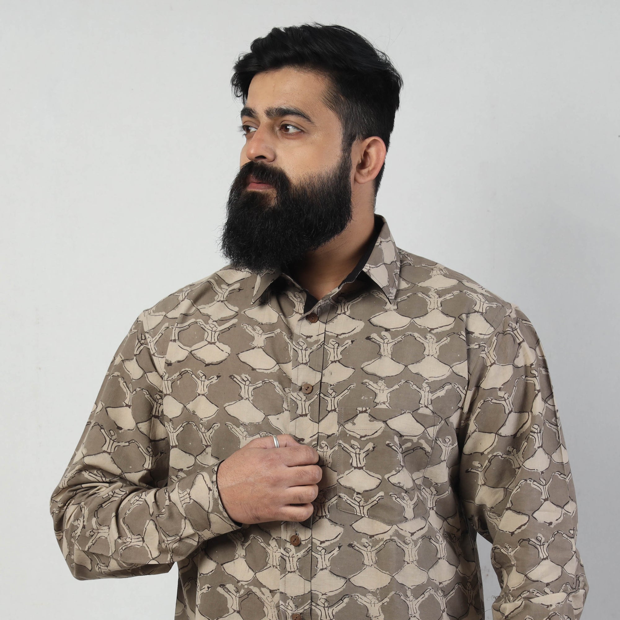Bindaas Block Art Printed Cotton Men Full Sleeve Shirt